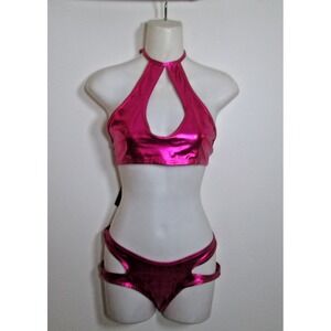 Exotic Dancer Stripper Sexy Pink ‎ Metallic2 Piece  Bikini Dancewear One Size